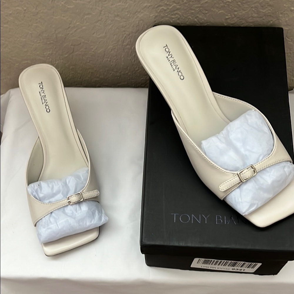Tony Bianco Cream Sandals with Block Heel